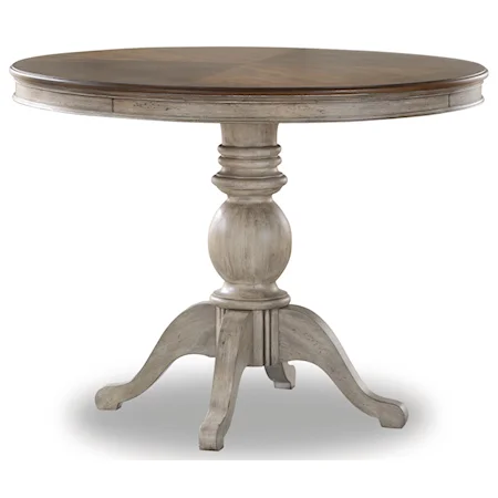 Relaxed Vintage Pedestal Counter Height Dining Table with Leaves